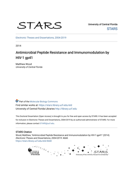 Antimicrobial Peptide Resistance and Immunomodulation by HIV-1 Gp41
