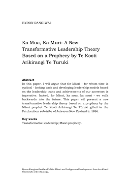 A New Transformative Leadership Theory Based on a Prophecy by Te Kooti Arikirangi Te Turuki