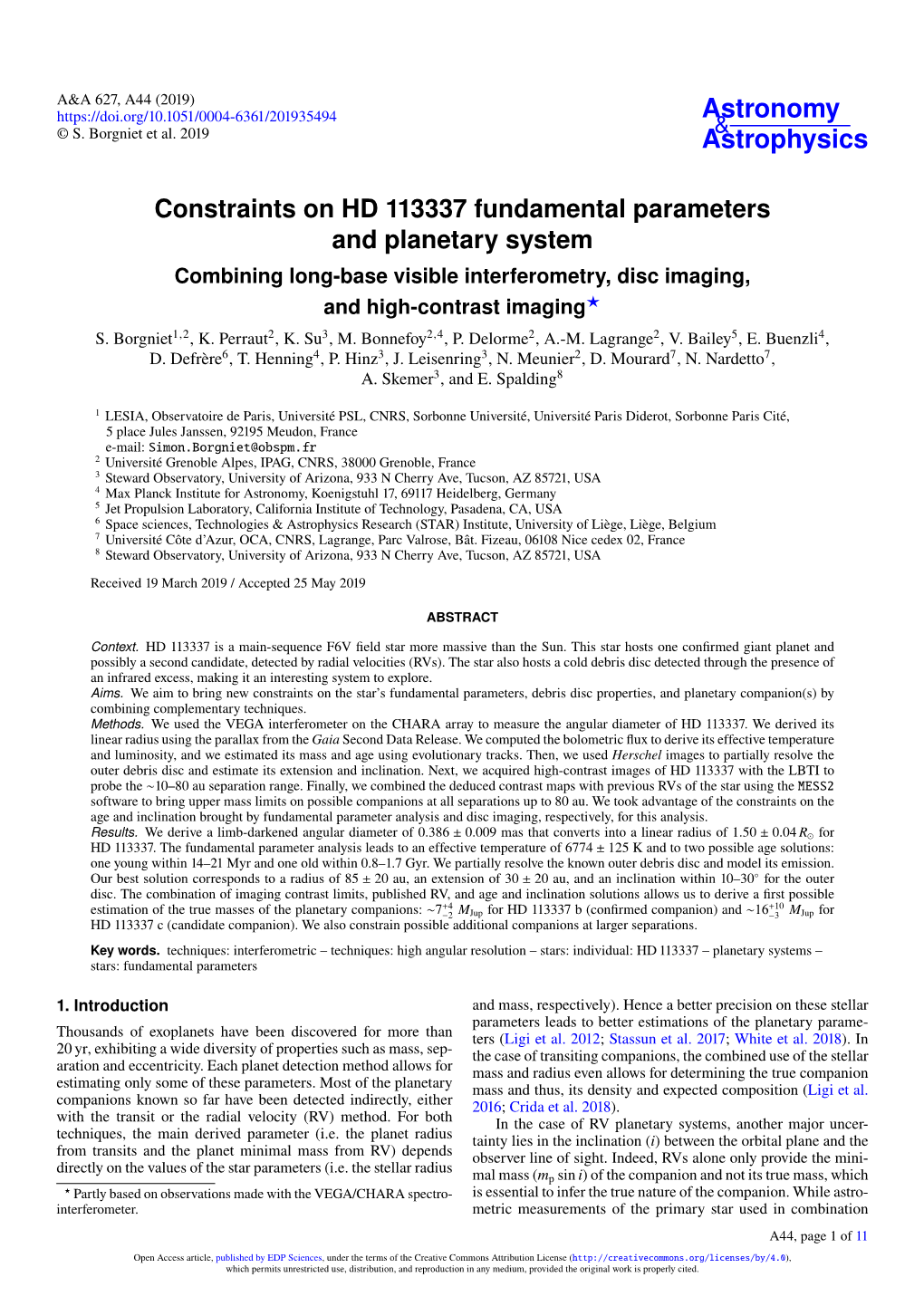 Constraints on HD 113337 Fundamental Parameters and Planetary System Combining Long-Base Visible Interferometry, Disc Imaging, and High-Contrast Imaging? S