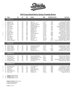 2019 Long Island Ducks Spring Training Roster