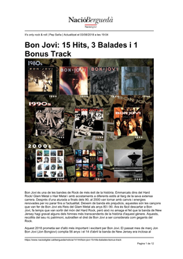 Bon Jovi: 15 Hits, 3 Balades I 1 Bonus Track