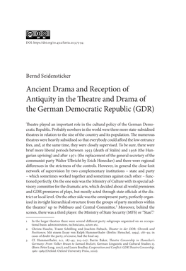 Ancient Drama and Reception of Antiquity in the Theatre and Drama of the German Democratic Republic (GDR)