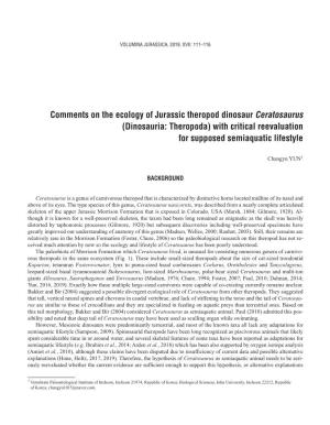 Comments on the Ecology of Jurassic Theropod Dinosaur Ceratosaurus (Dinosauria: Theropoda) with Critical Reevaluation for Supposed Semiaquatic Lifestyle
