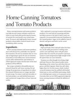 Home Canning Tomatoes and Tomato Products