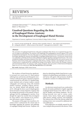 Unsolved Questions Regarding the Role of Esophageal Hiatus Anatomy in the Development of Esophageal Hiatal Hernias
