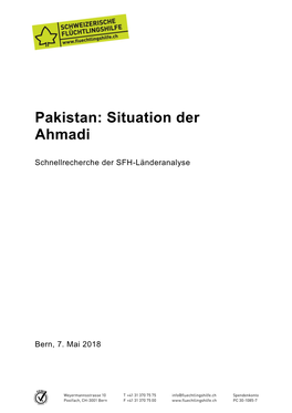 Pakistan: Situation Der Ahmadi