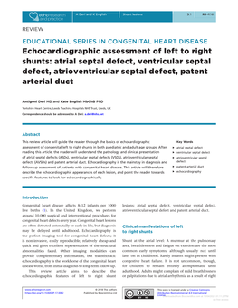Echocardiographic Assessment of Left to Right Shunts: Atrial Septal Defect, Ventricular Septal Defect, Atrioventricular Septal Defect, Patent Arterial Duct