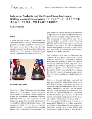 Indonesia, Australia and the Edward Snowden Legacy: Shifting Asymmetries of Power インドネシア・オーストラリア関 係とスノーデン効果 変容する権力の非対称性