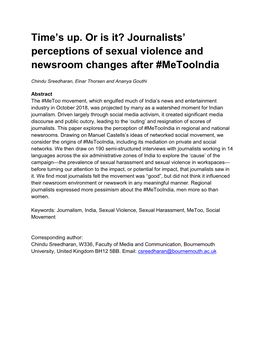 Time's Up. Or Is It? Journalists' Perceptions of Sexual Violence And