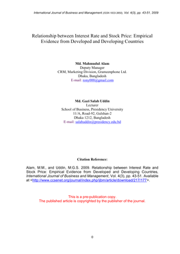 Relationship Between Interest Rate and Stock Price: Empirical Evidence from Developed and Developing Countries