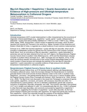 Mg-Rich Staurolite + Sapphirine + Quartz Association As an Evidence