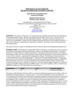 Biological Evaluation of Regional Forester's