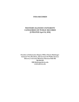 FOIA RECORDS WESTERN ILLINOIS UNIVERSITY CATEGORIES of PUBLIC RECORDS [UPDATED April 18, 2018]