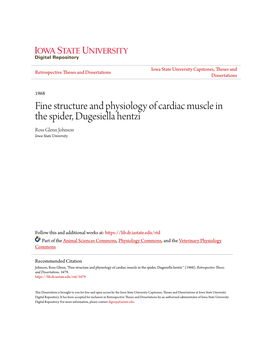 Fine Structure and Physiology of Cardiac Muscle in the Spider, Dugesiella Hentzi Ross Glenn Johnson Iowa State University