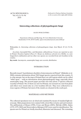 Interesting Collections of Phytopathogenic Fungi