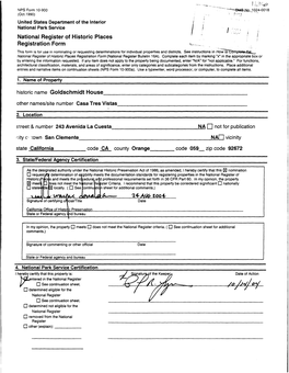 National Register of Historic Places ; Registration Form T - This Form Is for Use in Nominating Or Requesting Determinations for Individual Properties and Districts