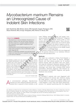 Mycobacterium Marinum Remains an Unrecognized Cause of Indolent Skin Infections