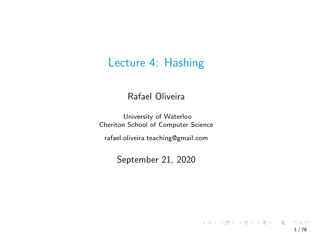 Lecture 4: Hashing