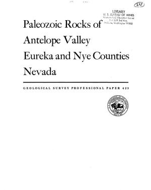 Paleozoic Rocks Antelope Valley Eureka and Nye Counties Nevada