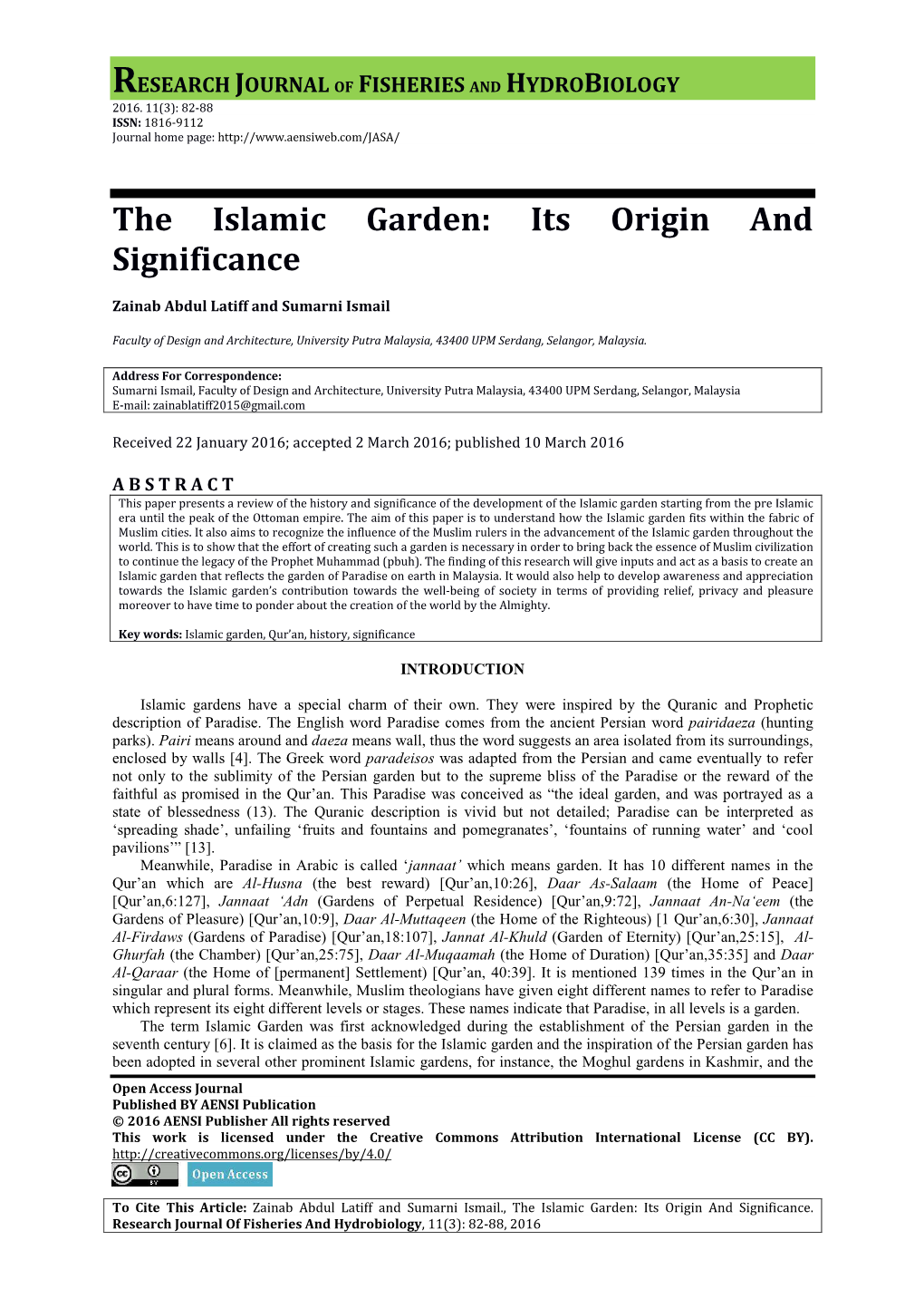 The Islamic Garden: Its Origin and Significance