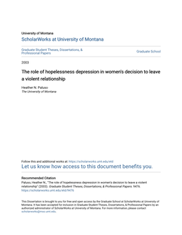 The Role of Hopelessness Depression in Women's Decision to Leave a Violent Relationship