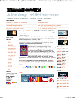 Pink Floyd News :: Brain Damage - PF & Syd Barrett Story "Deluxe" D