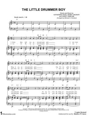 THE LITTLE DRUMMER BOY Words and Music by KATHERINE DAVIS, HENRY ONORATI and HARRY SIMEONE Steady March = 60 Arranged by Michael G