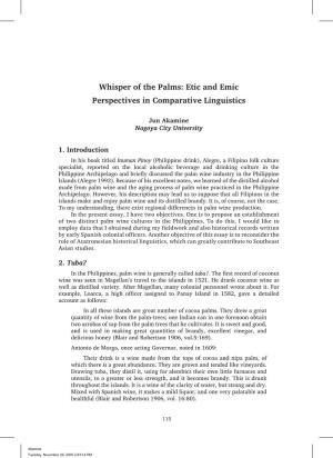 Whisper of the Palms: Etic and Emic Perspectives in Comparative Linguistics