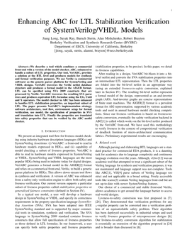Enhancing ABC for LTL Stabilization Verification of Systemverilog/VHDL