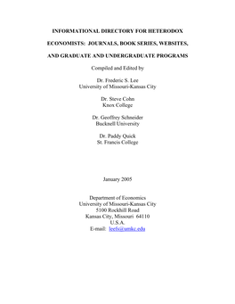 Informational Directory for Heterodox Economists Ii