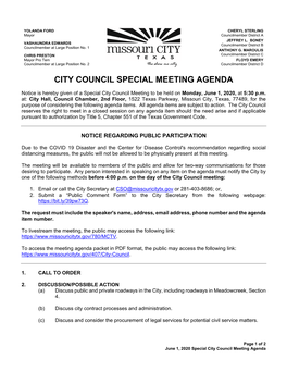 City Council Special Meeting Agenda