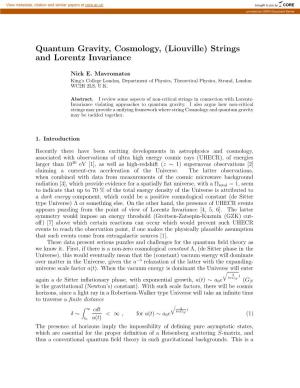 Quantum Gravity, Cosmology, (Liouville) Strings and Lorentz Invariance