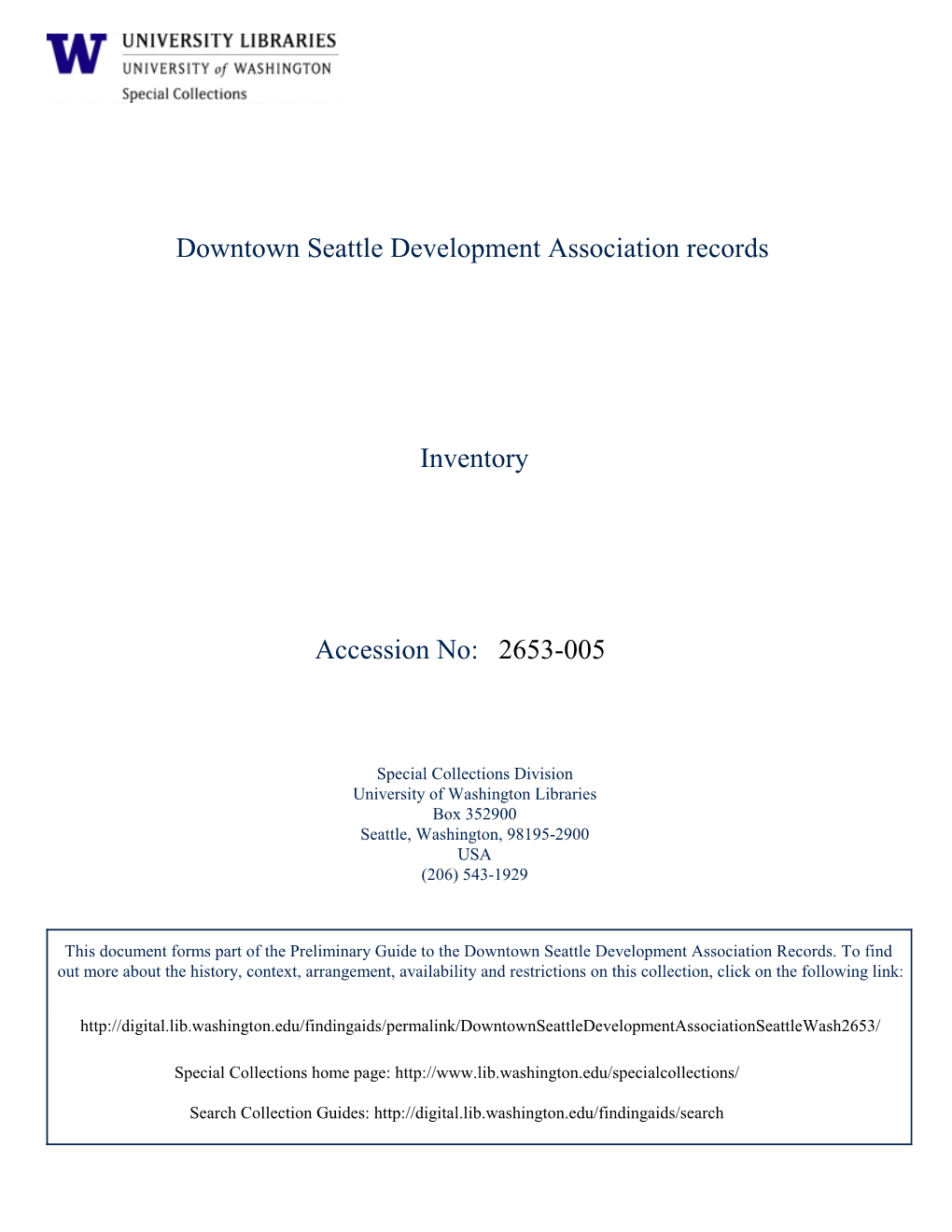 2653-005 Downtown Seattle Development Association Records Inventory Accession No