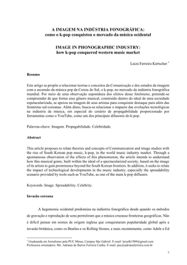 A IMAGEM NA INDÚSTRIA FONOGRÁFICA: Como O K-Pop Conquistou O Mercado Da Música Ocidental