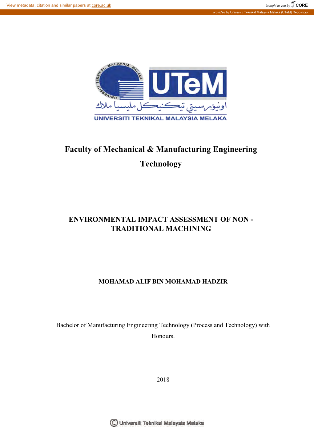 Faculty of Mechanical & Manufacturing Engineering Technology