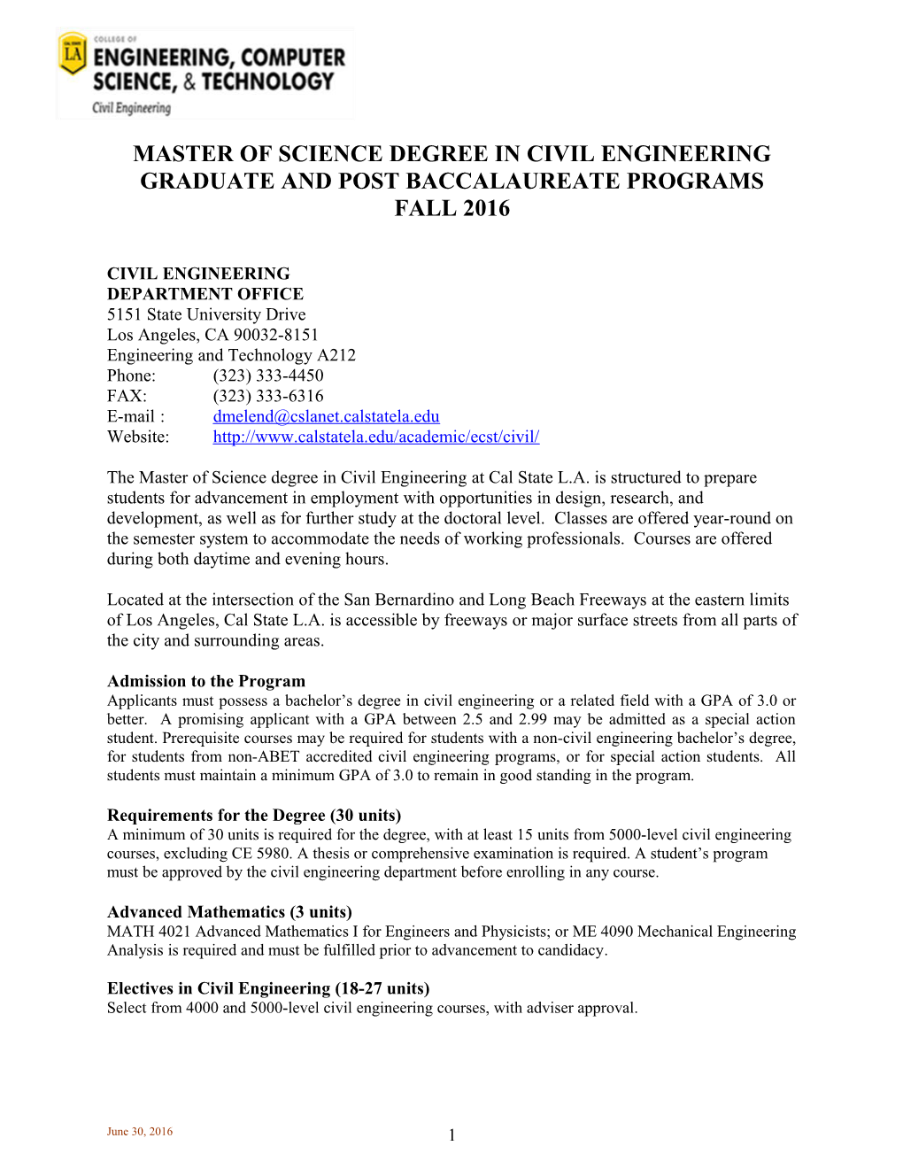 CSULA - MS Program in Civil Engr