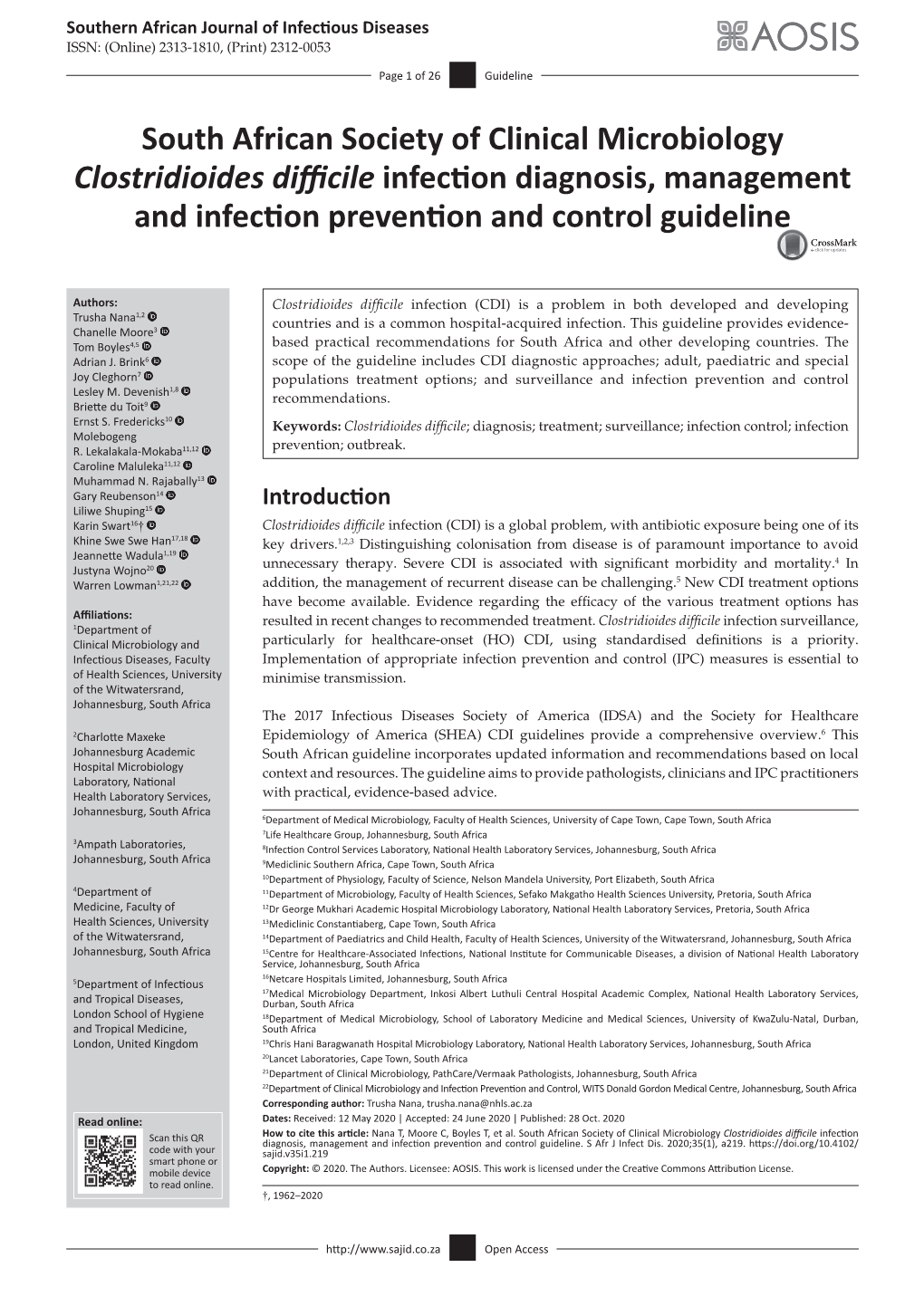 South African Society of Clinical Microbiology Clostridioides Difficile Infection Diagnosis, Management and Infection Prevention and Control Guideline