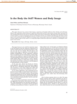 Is the Body the Self? Women and Body Image