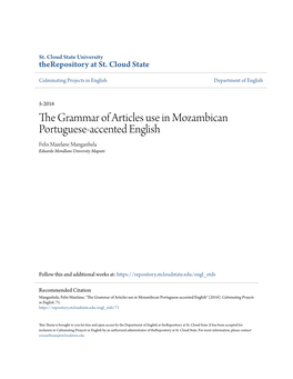 The Grammar of Articles Use in Mozambican Portuguese-Accented English Felix Maielane Manganhela Eduardo Mondlane University Maputo