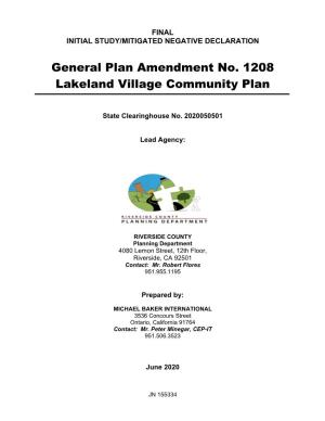 General Plan Amendment No. 1208 Lakeland Village Community Plan