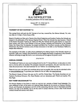 KAJ NEWSLETTER a Monthly Publication of K'hal Adath Jeshurun
