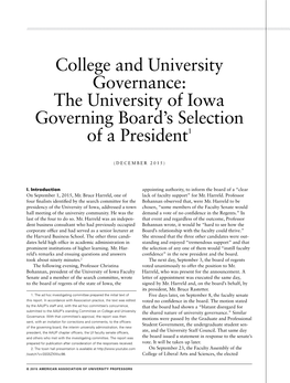 University of Iowa Governing Board’S Selection of a President1