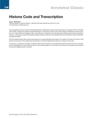 Annotated Classic Histone Code and Transcription