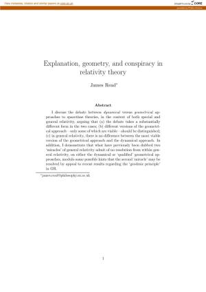 Explanation, Geometry, and Conspiracy in Relativity Theory