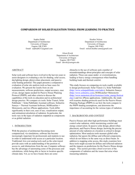 1 Comparison of Solar Evaluation Tools