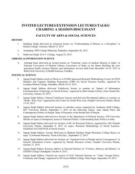 Invited Lectures/Extension Lectures/Talks/ Chairing a Session/Discussant