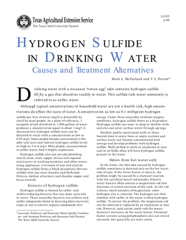 HYDROGEN SULFIDE in DRINKING WATER Causes and Treatment Alternatives Mark L