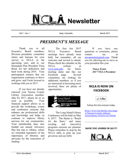 NCLA Newsletter, March 2017