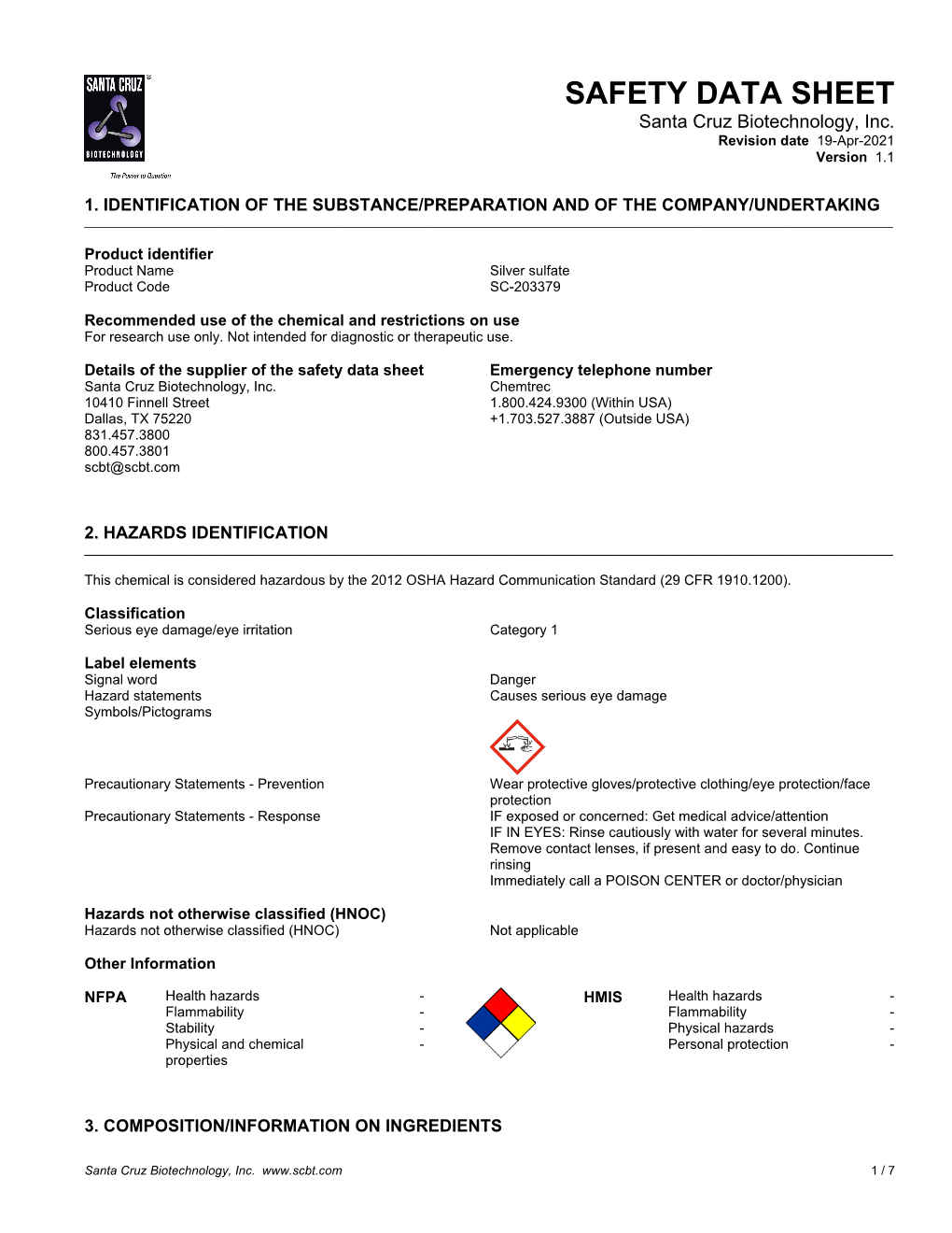 SAFETY DATA SHEET Santa Cruz Biotechnology, Inc