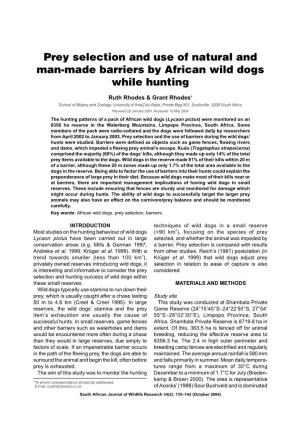 Prey Selection and Use of Natural and Man-Made Barriers by African Wild Dogs While Hunting
